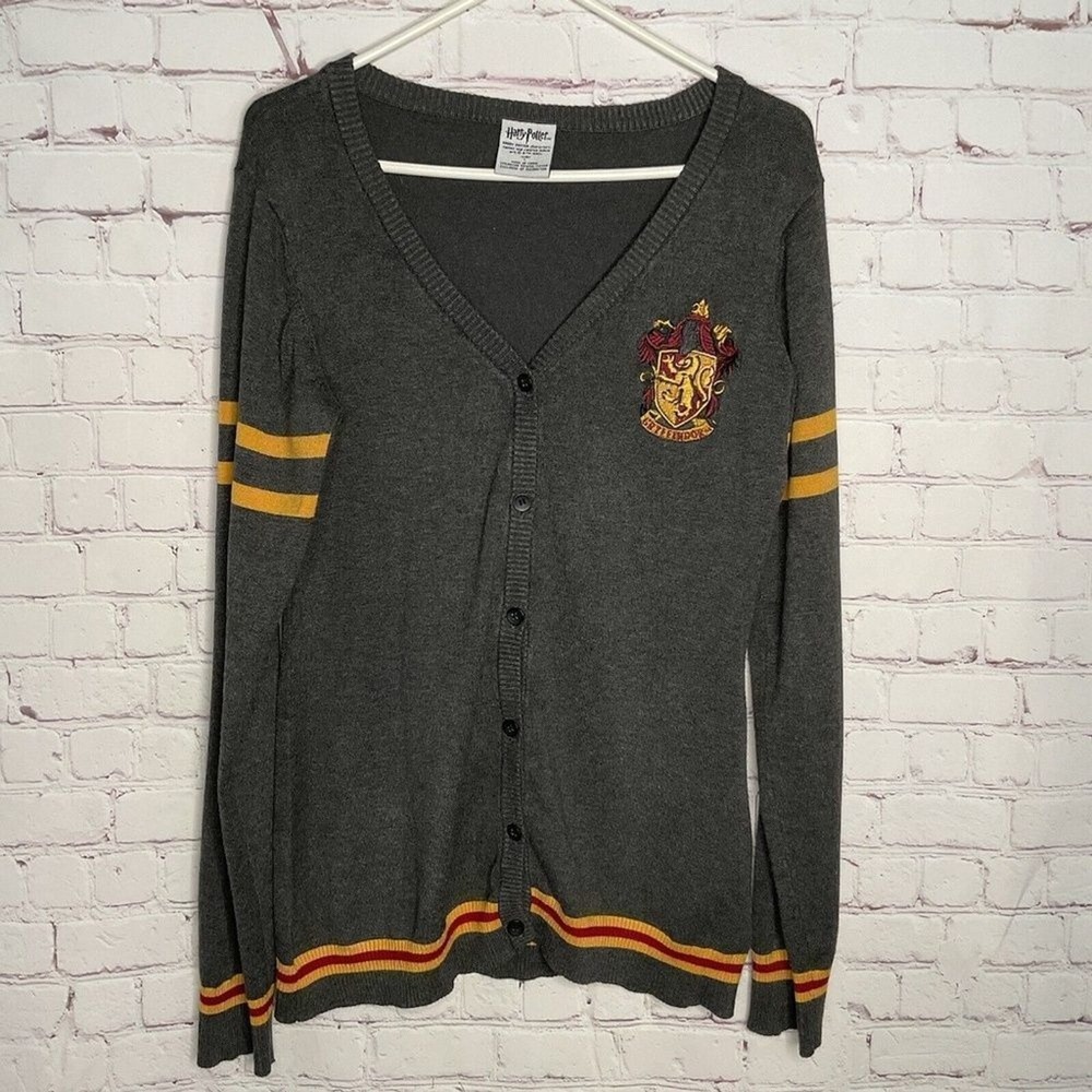 Harry Potter Gryffindor House Gray Knit Button Front Cardigan Women L China